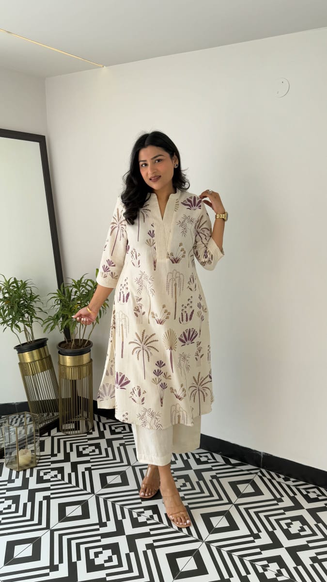 Printed white Kurta palazzo set