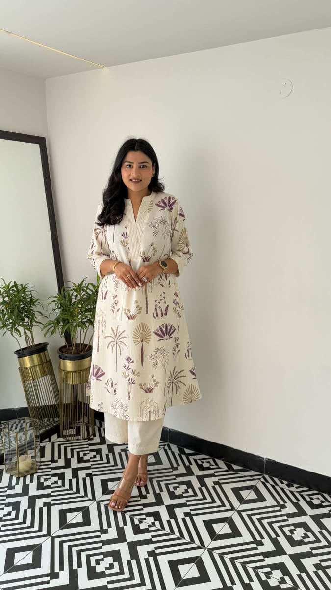 Printed white Kurta palazzo set