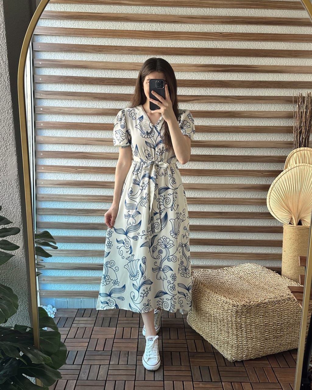 White Floral Midi Dress