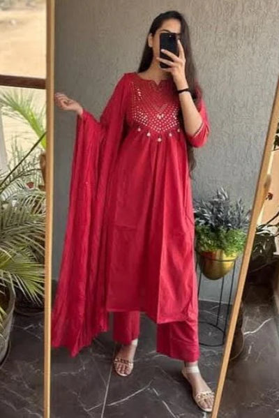 Celebration Ready Red Kurta Set with Designer Dupatta