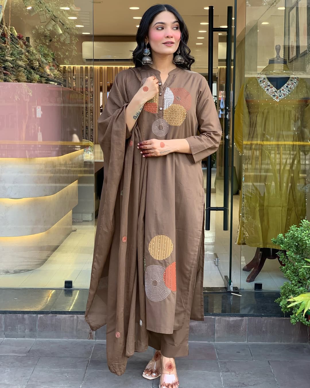 Brown Handwork Cotton Suit