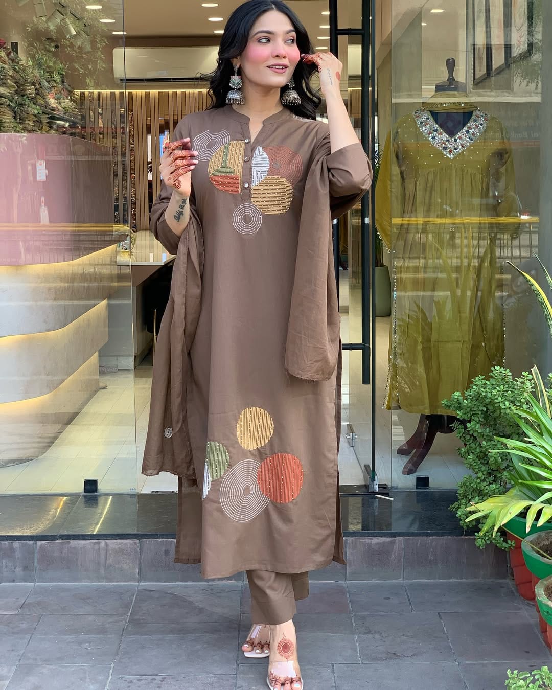 Brown Handwork Cotton Suit
