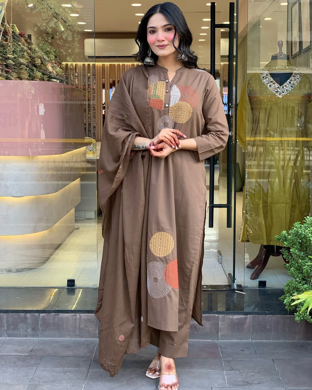 Brown Handwork Cotton Suit