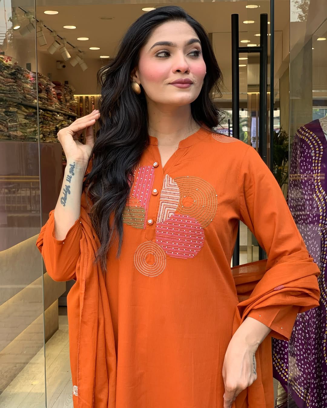 Rust Orange Handwork Cotton Suit