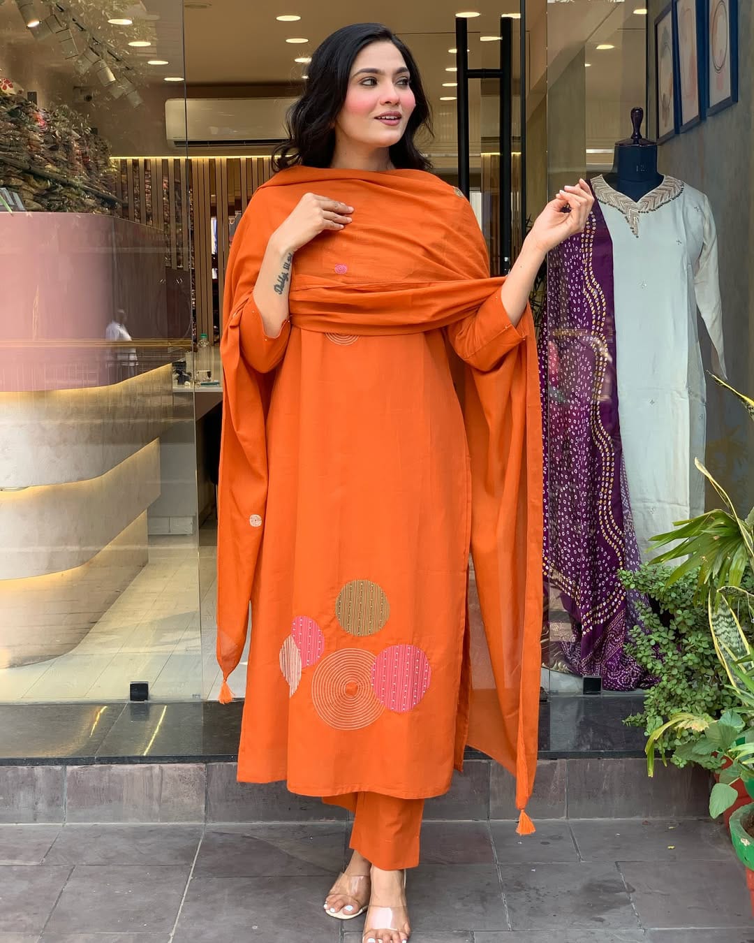 Rust Orange Handwork Cotton Suit
