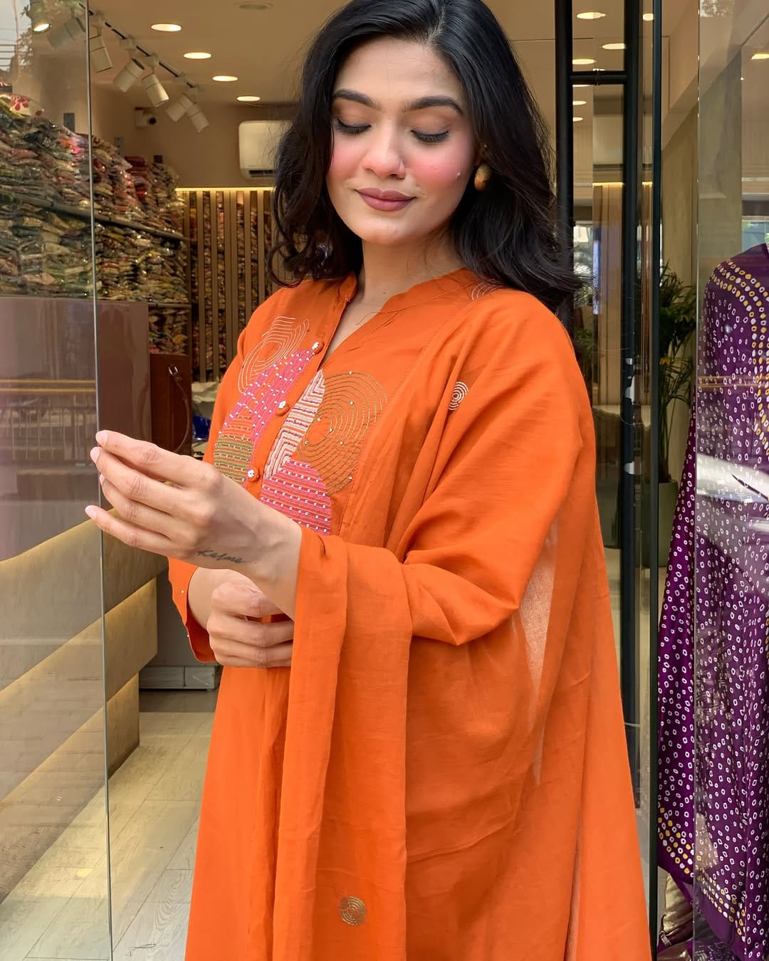 Rust Orange Handwork Cotton Suit