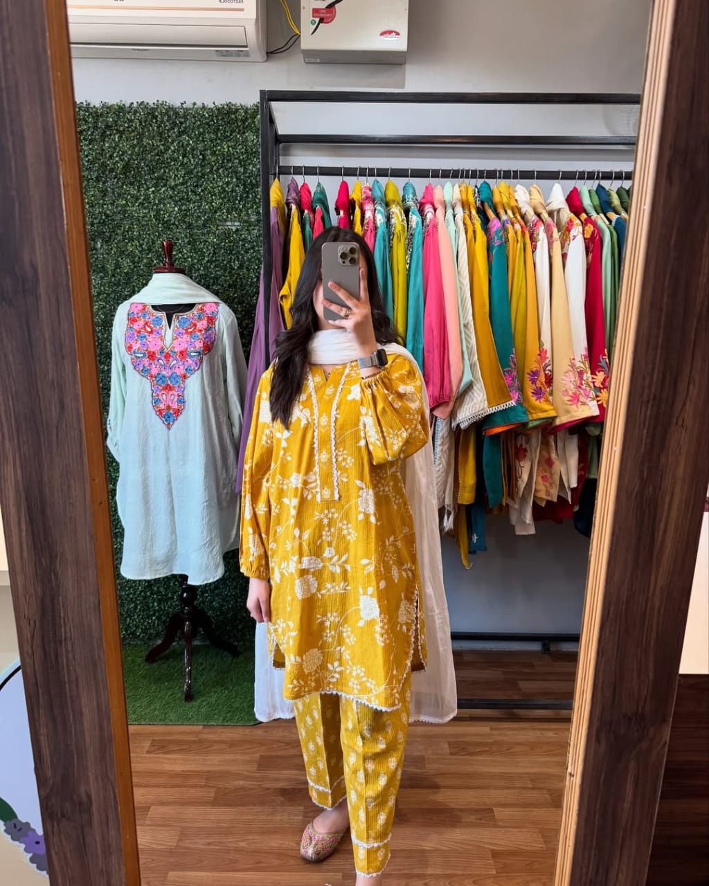 Yellow Floral Printed Cotton Kurta Set with Dupatta