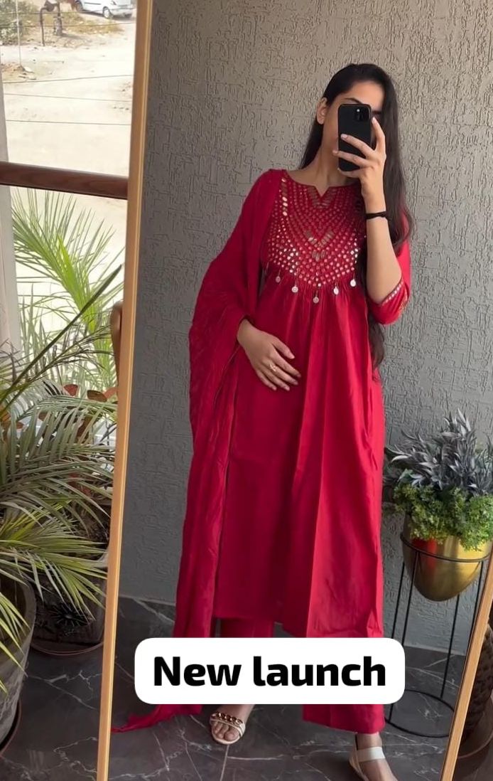 Celebration Ready Red Kurta Set with Designer Dupatta