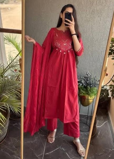 Celebration Ready Red Kurta Set with Designer Dupatta