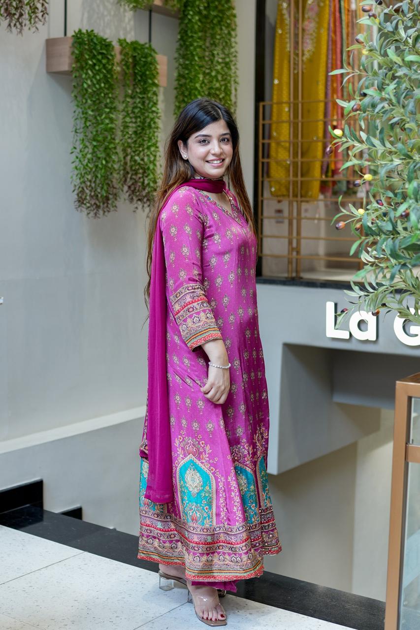 Ethnic Motifs Printed Mirror & Thread Work Kurta with Pant & Dupatta