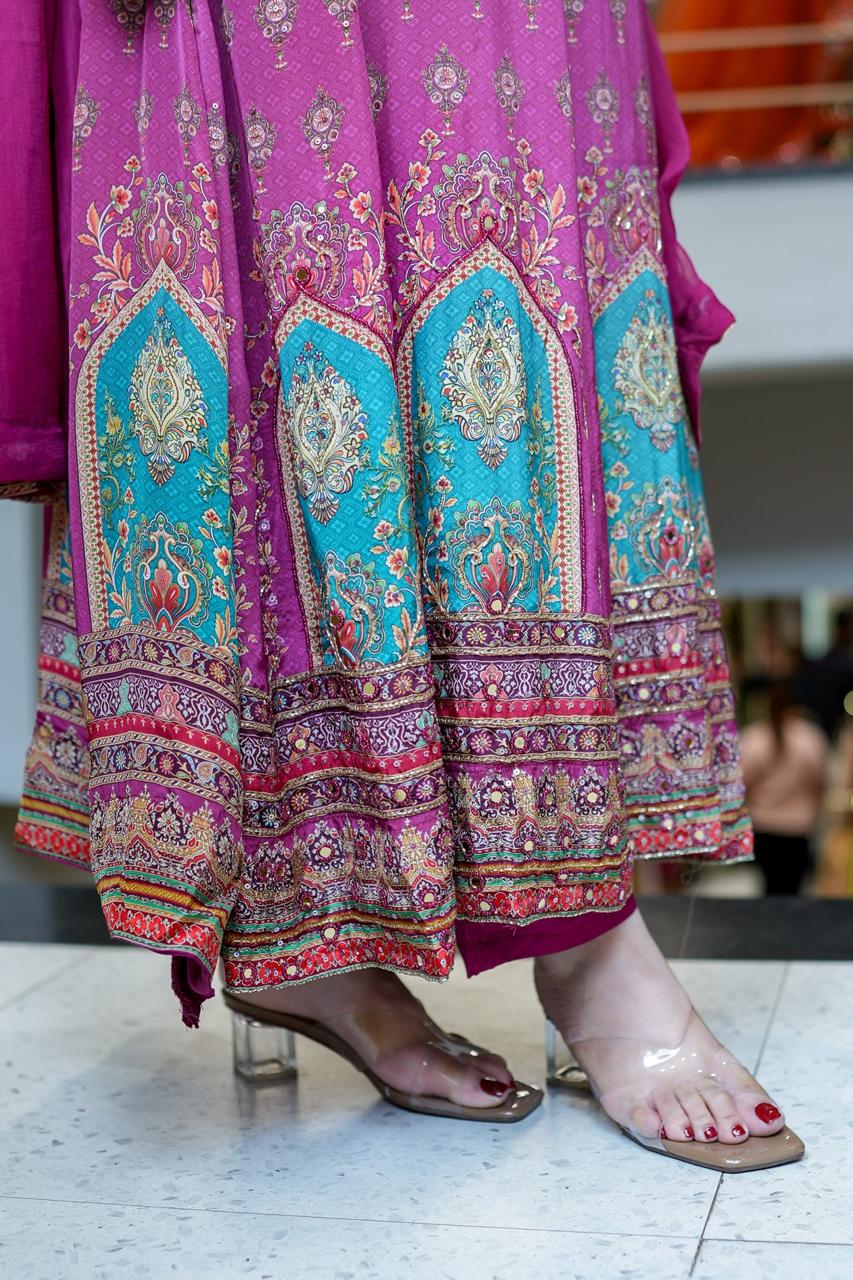 Ethnic Motifs Printed Mirror & Thread Work Kurta with Pant & Dupatta