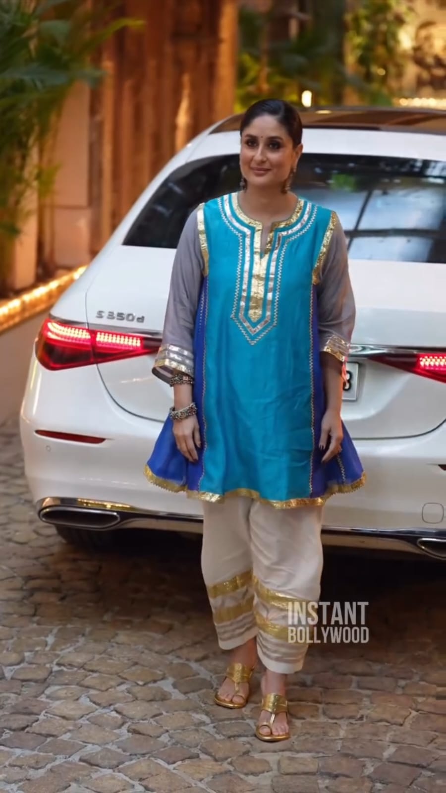 Royal Blue Embroidered Short Kurti with Tulip Pants Set