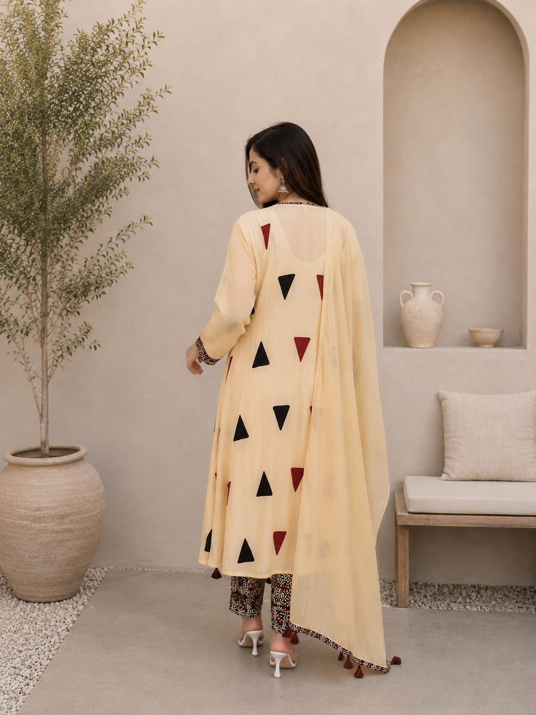Beige Triangle Anarkali Set
