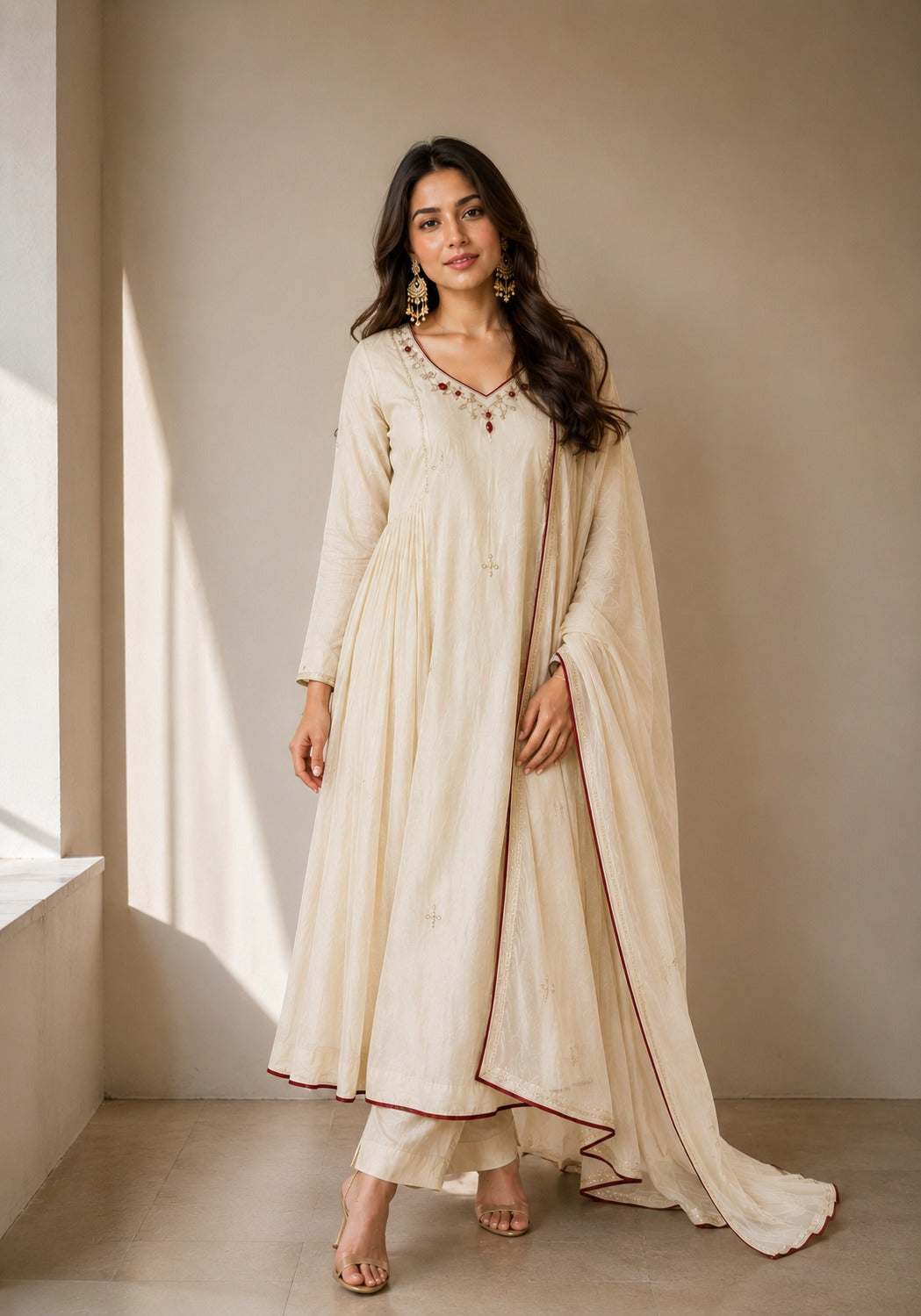 Graceful Off-White Party Wear Anarkali Suit Set