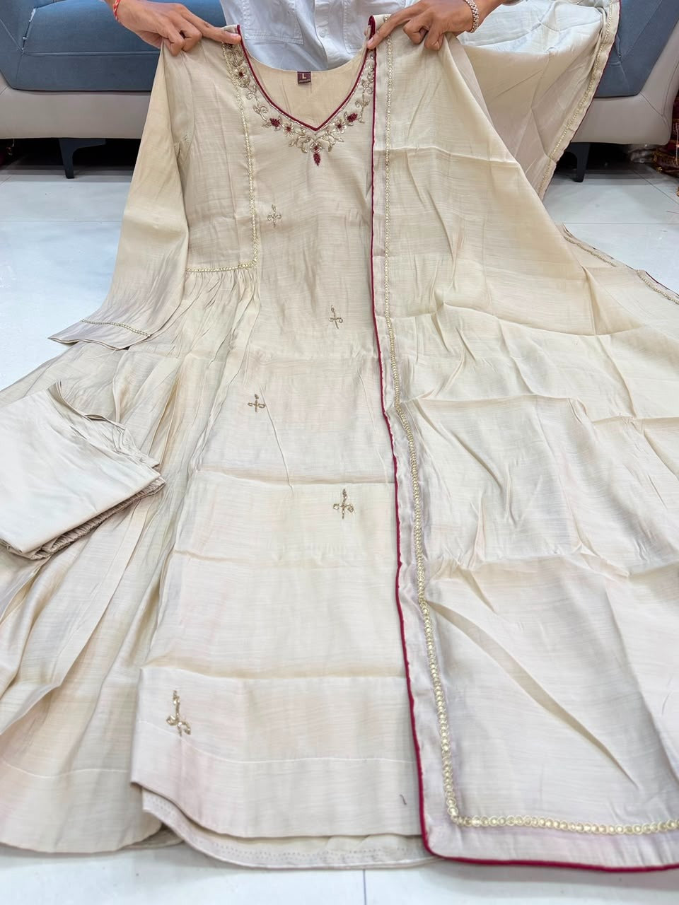 Graceful Off-White Party Wear Anarkali Suit Set