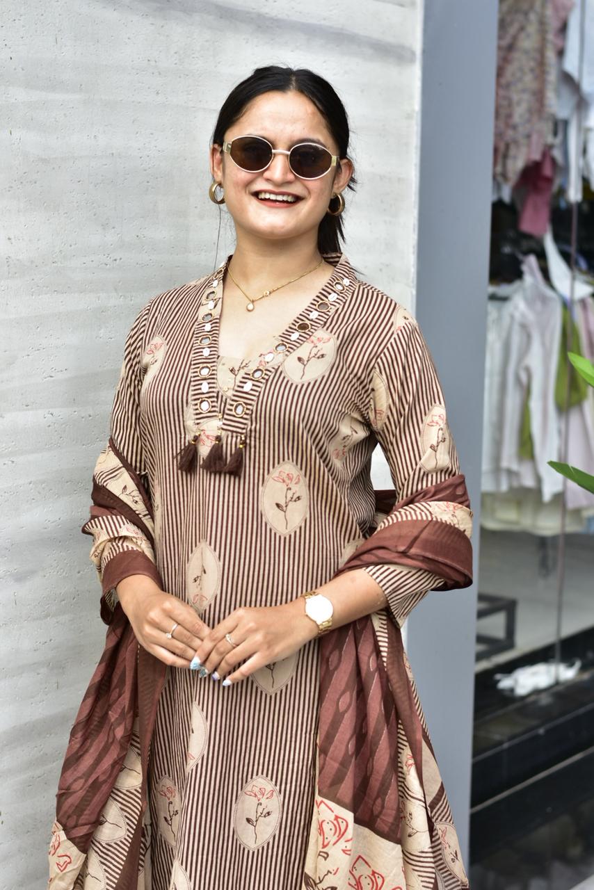 Women's Printed Kurta Dupatta Set with Straight Palazzo