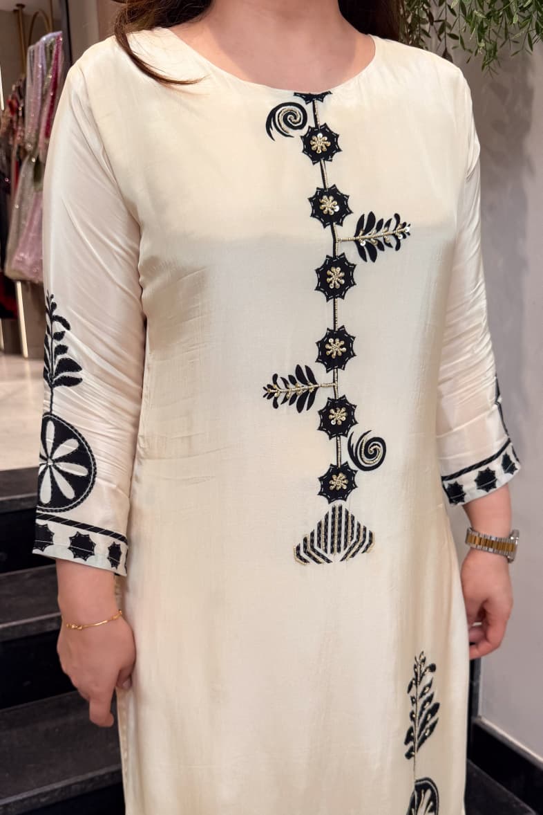 Ivory Tribal Print Straight Kurta & Palazzo Co-ord Set for Women