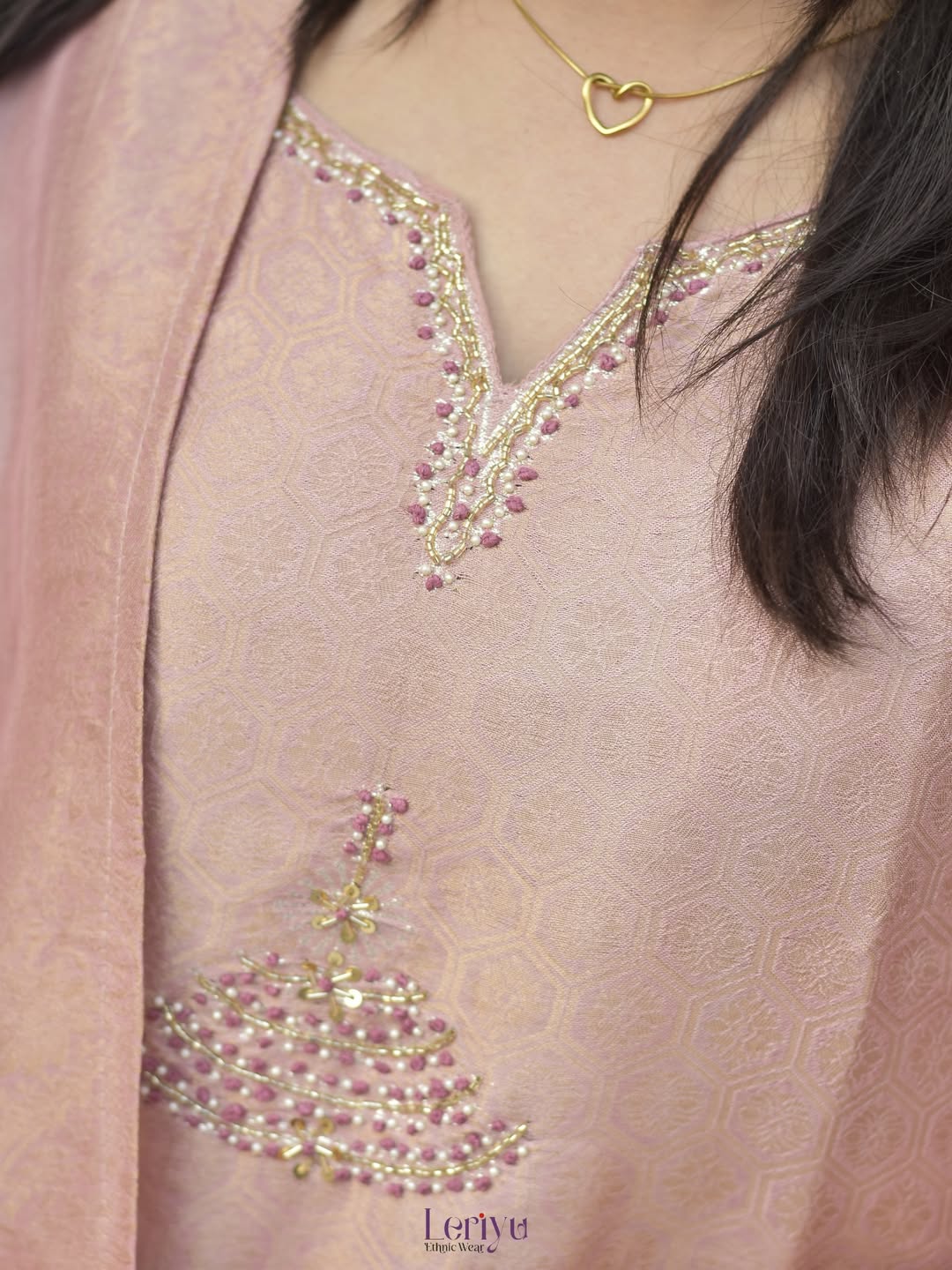 Women's Blush Pink Tissue Silk Embroidered Kurta Pant & Dupatta Set