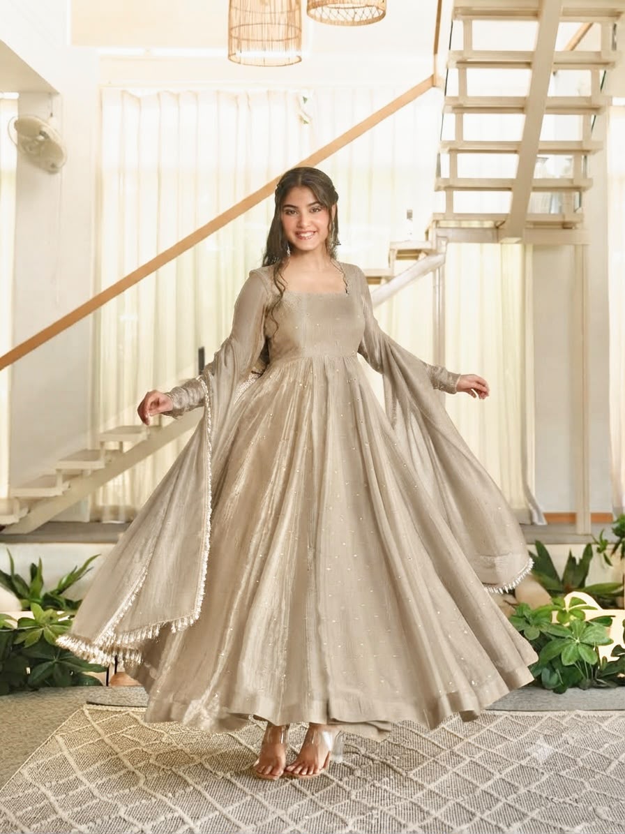Taupe Beige Festive Anarkali Suit Set
