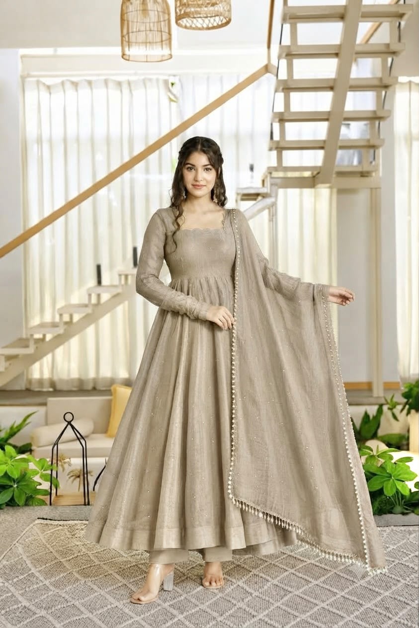 Taupe Beige Festive Anarkali Suit Set
