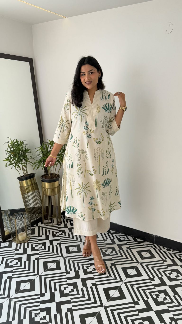 Printed white Kurta palazzo set