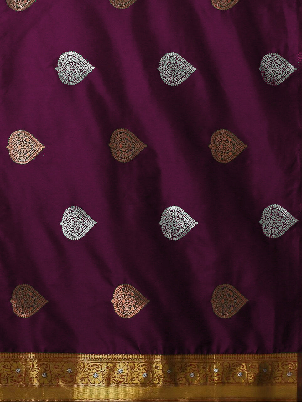 Elegant Wine Silk Saree with Zari Motifs & Rich Copper Border