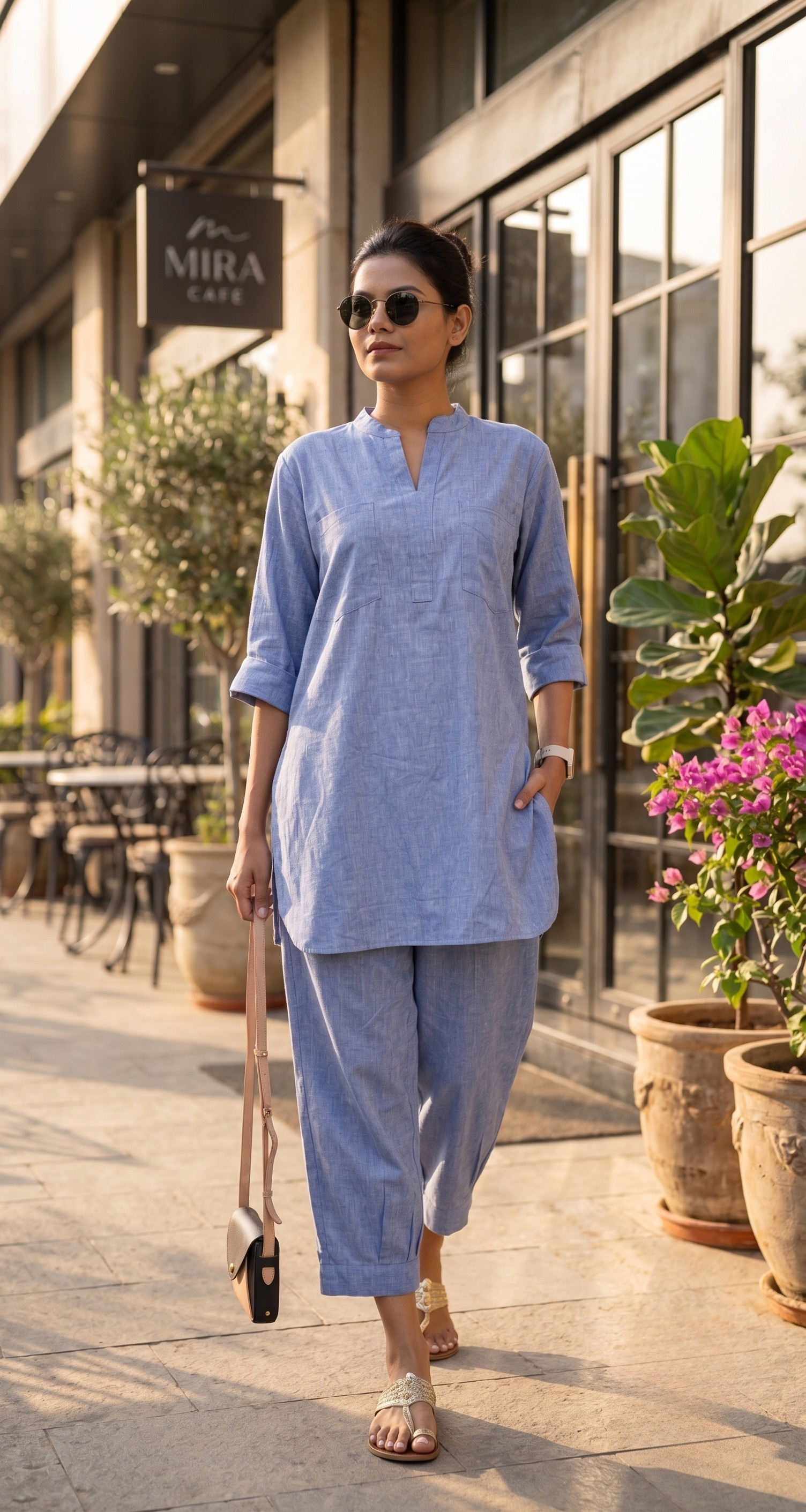 Sky BlueCasual Cotton Co-ord Set for Women