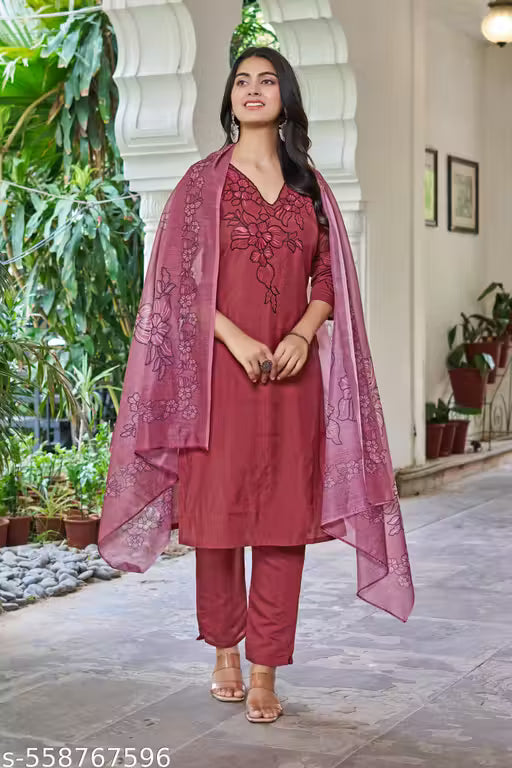 Women’s Embroidered Kurta Set with Dupatta