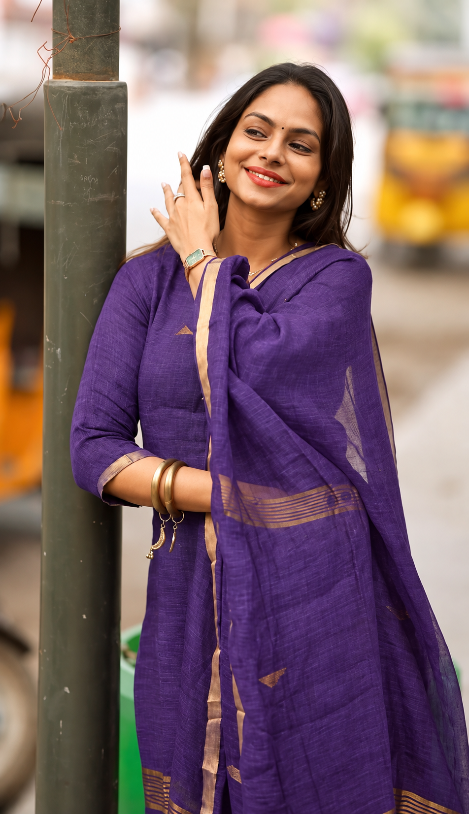 Purple Gold Designer jacquard Suit Set with Dupatta