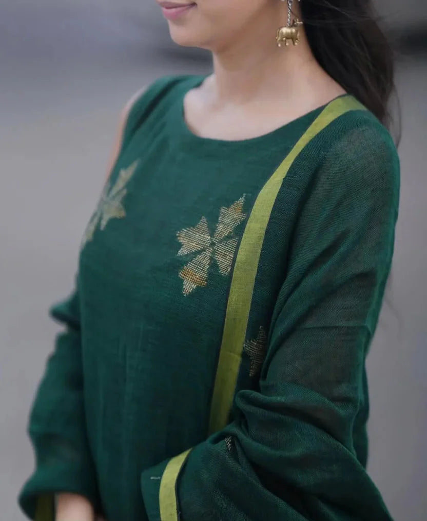 Elegant Bottle Green Ethnic Kurta Pant Dupatta Set