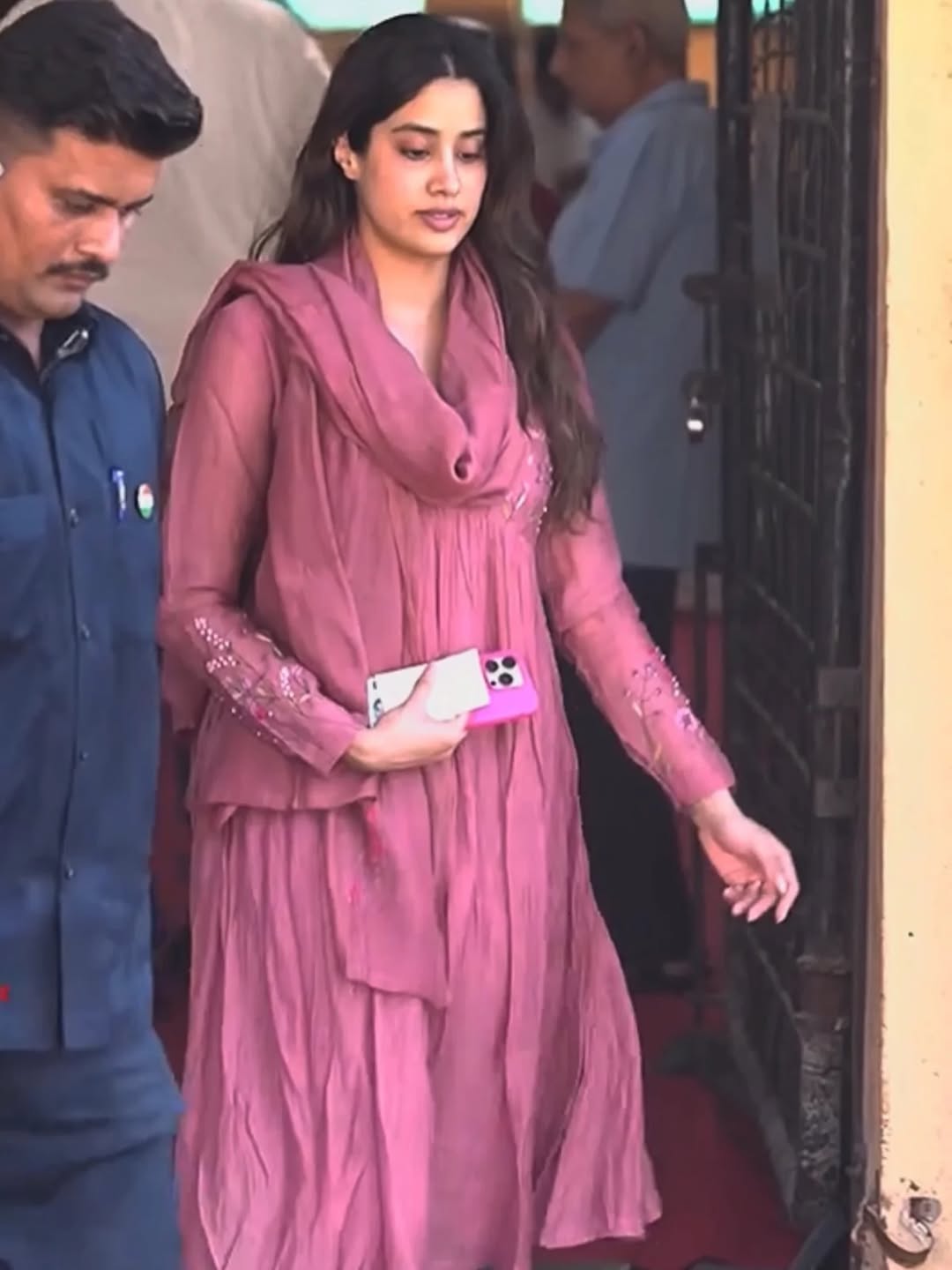 Pink Floral Embroidered Anarkali Kurta Set for Women