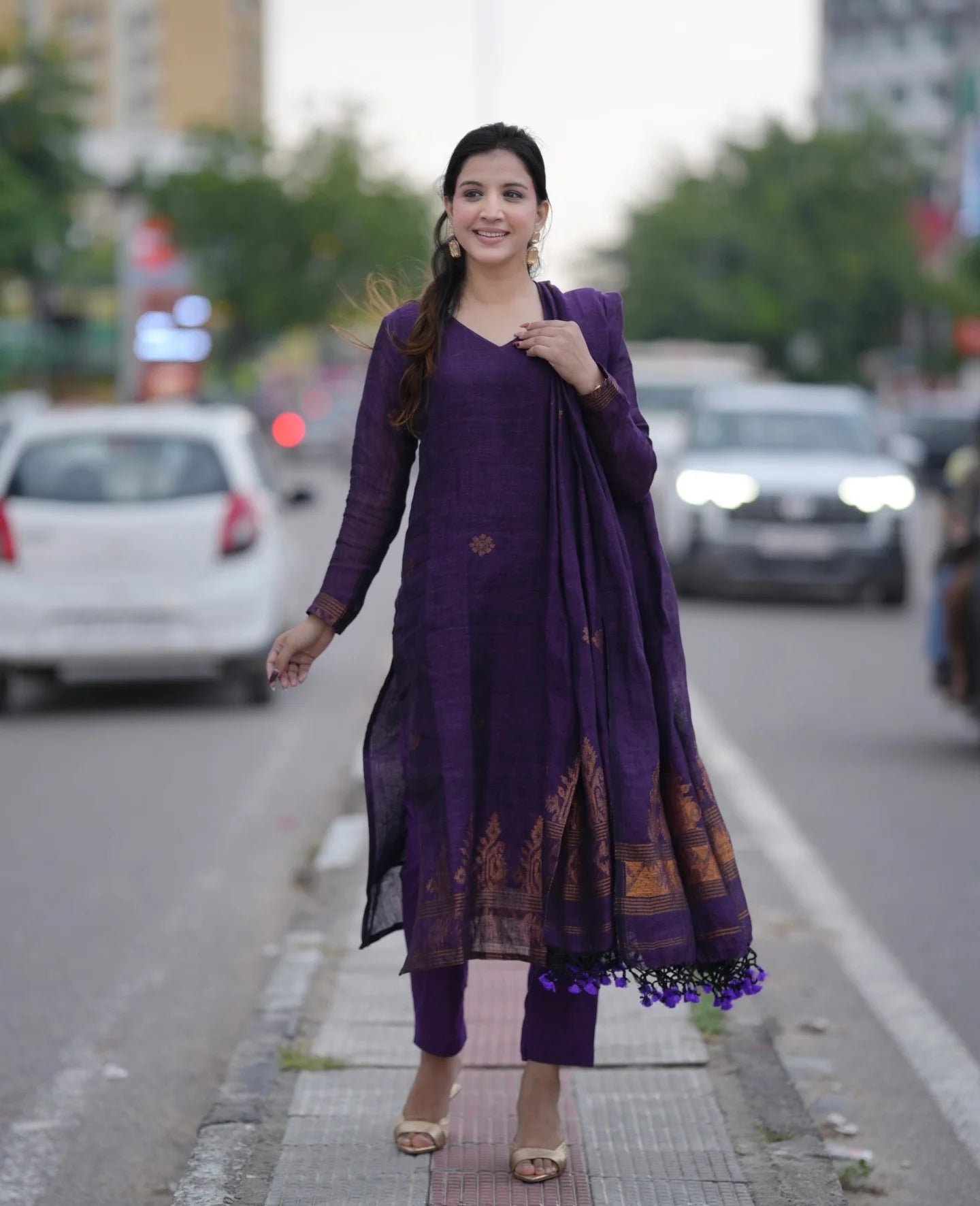 Elegant Purple Ethnic Kurta Pant Dupatta Set