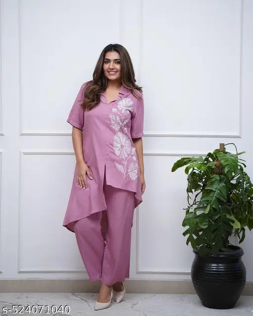 Pink colour embrody co-ord set for women's and girls | new style co-ord set| beautiful designer coord set for girl's