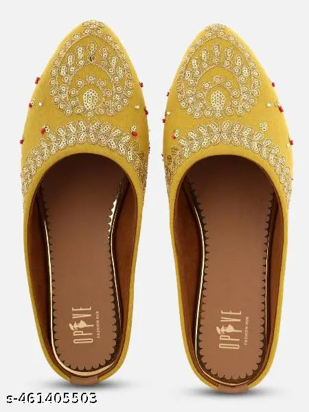 Women's Mustard Canvas Handcrafted Embroidered Bellies
