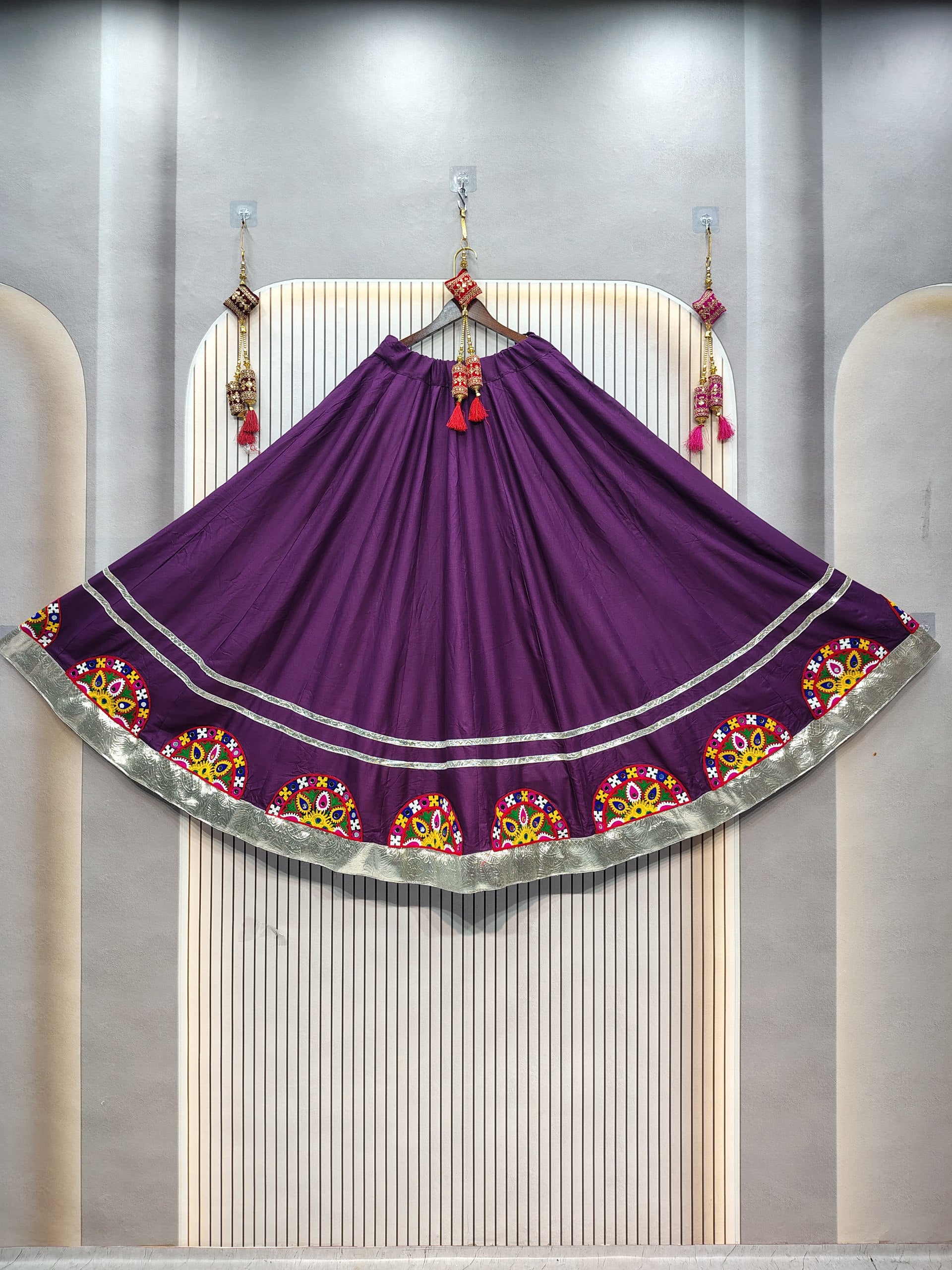 Purple Embroidered Flared Skirt