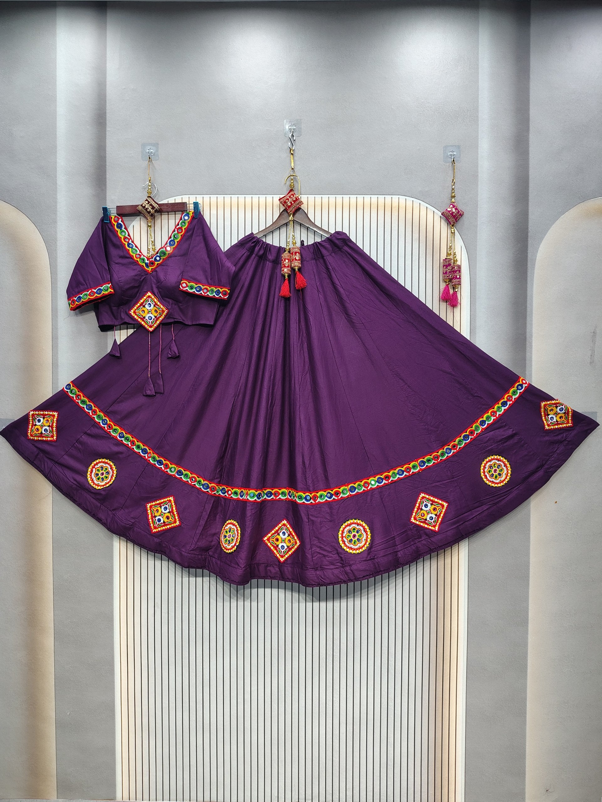 Purple Traditional Mirror Work Chaniya Choli Set