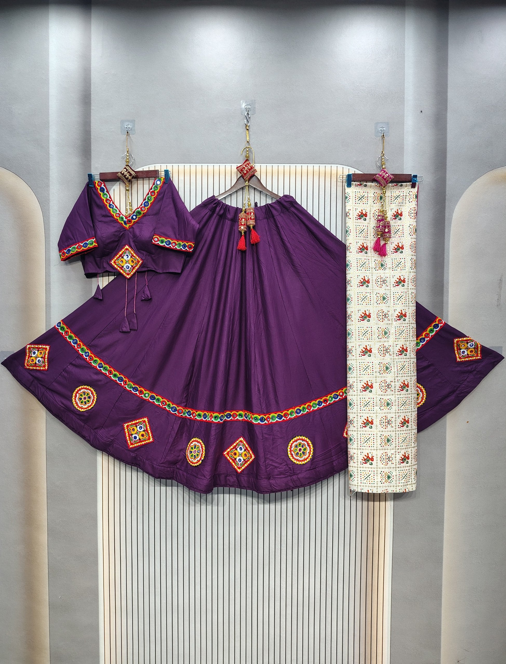 Purple Traditional Mirror Work Chaniya Choli Set