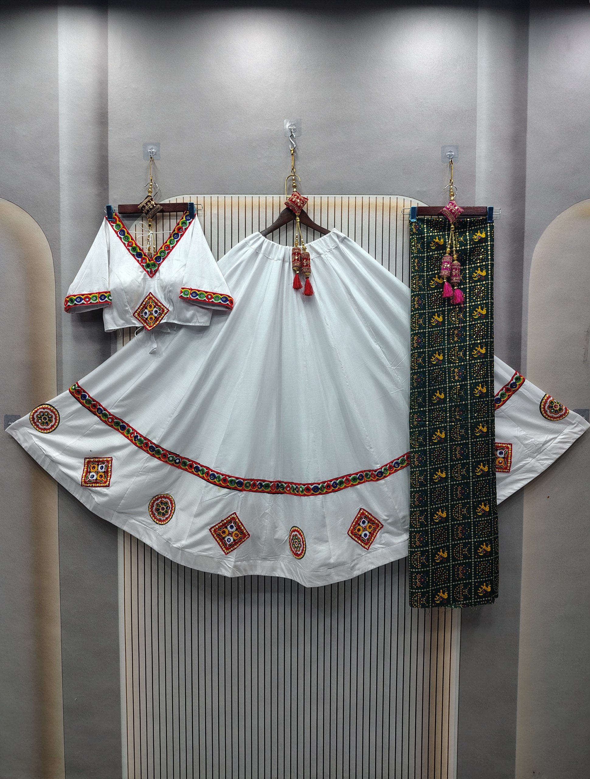 White Traditional Mirror Work Chaniya Choli Set