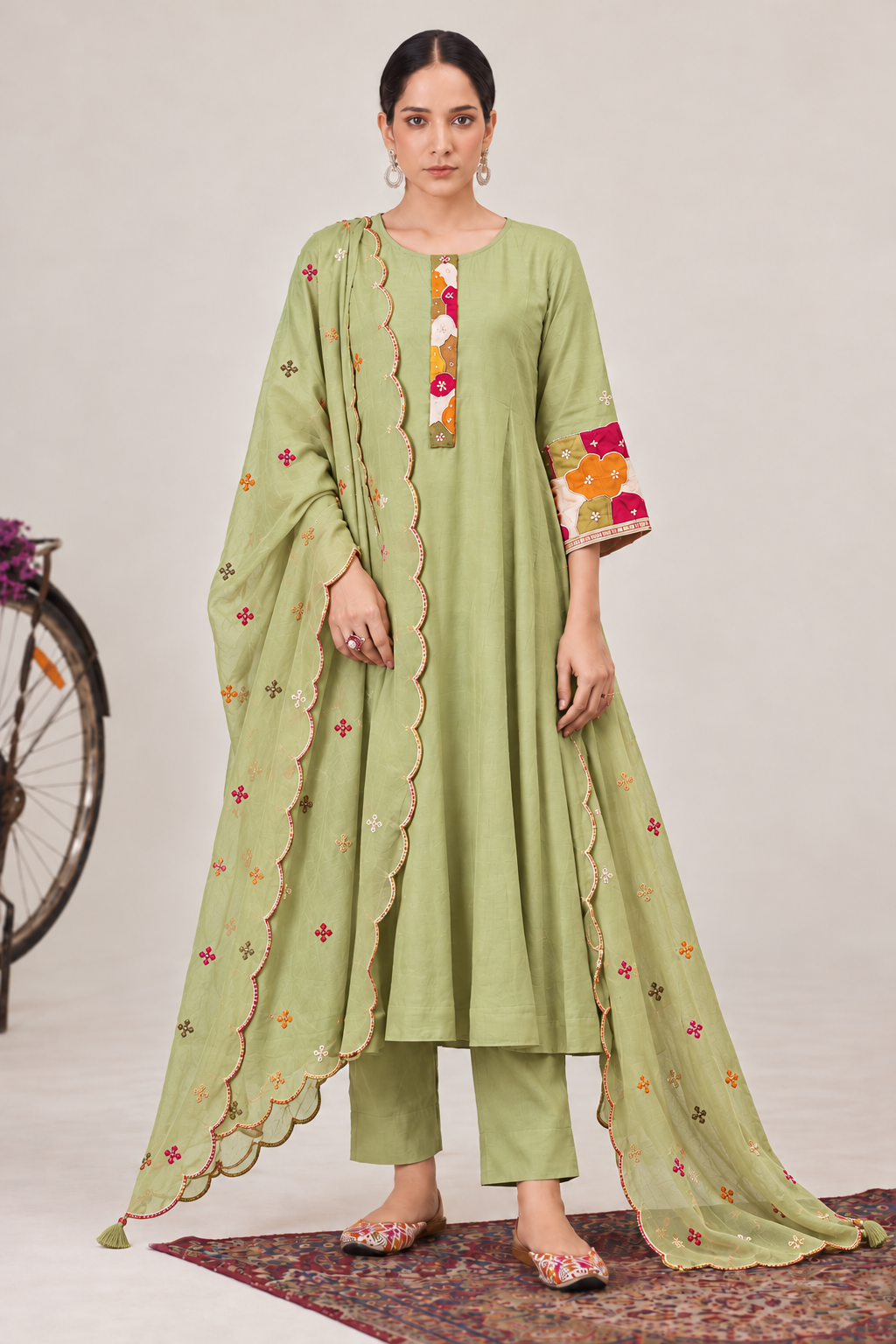 Premium Pista Green Chanderi Anarkali