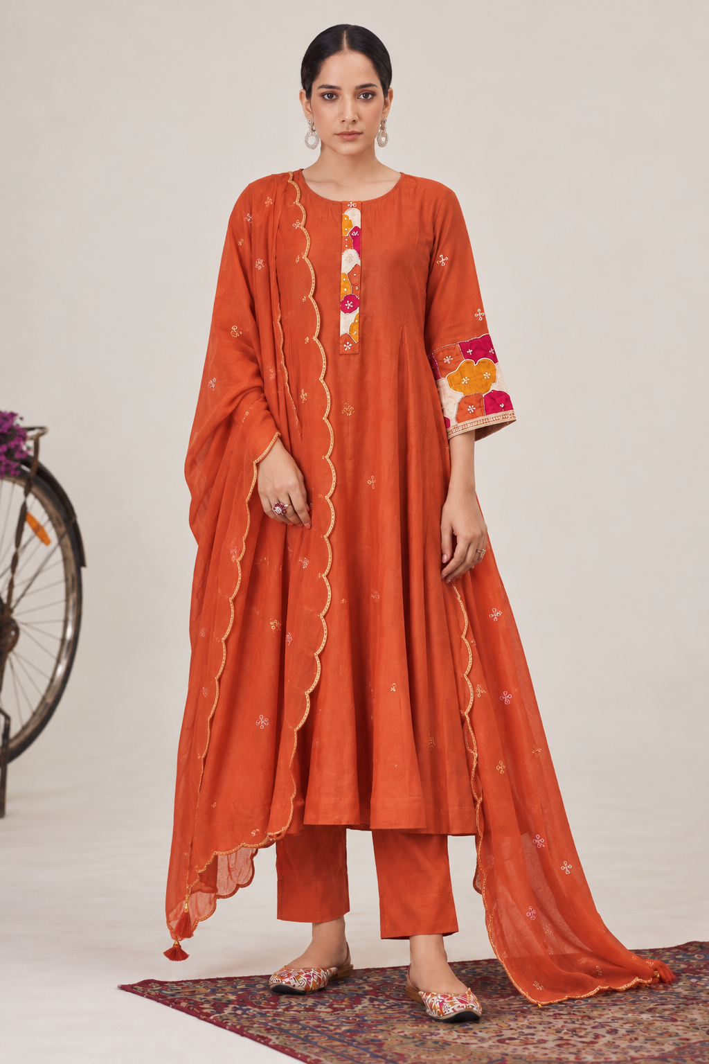 Rust Orange Premium Chanderi Anarkali