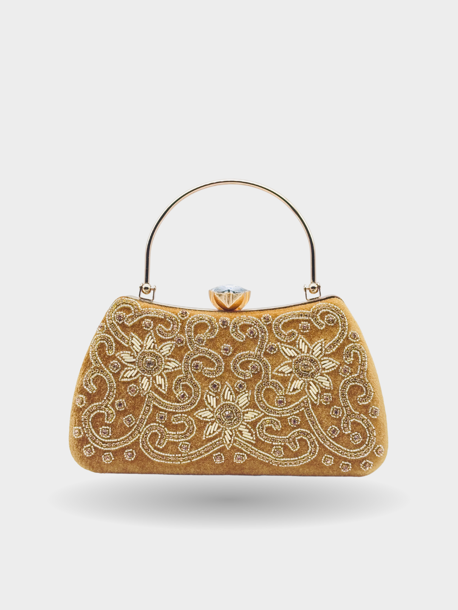 Golden Velvet Luxe Handcrafted Embroidered Floral Clutch