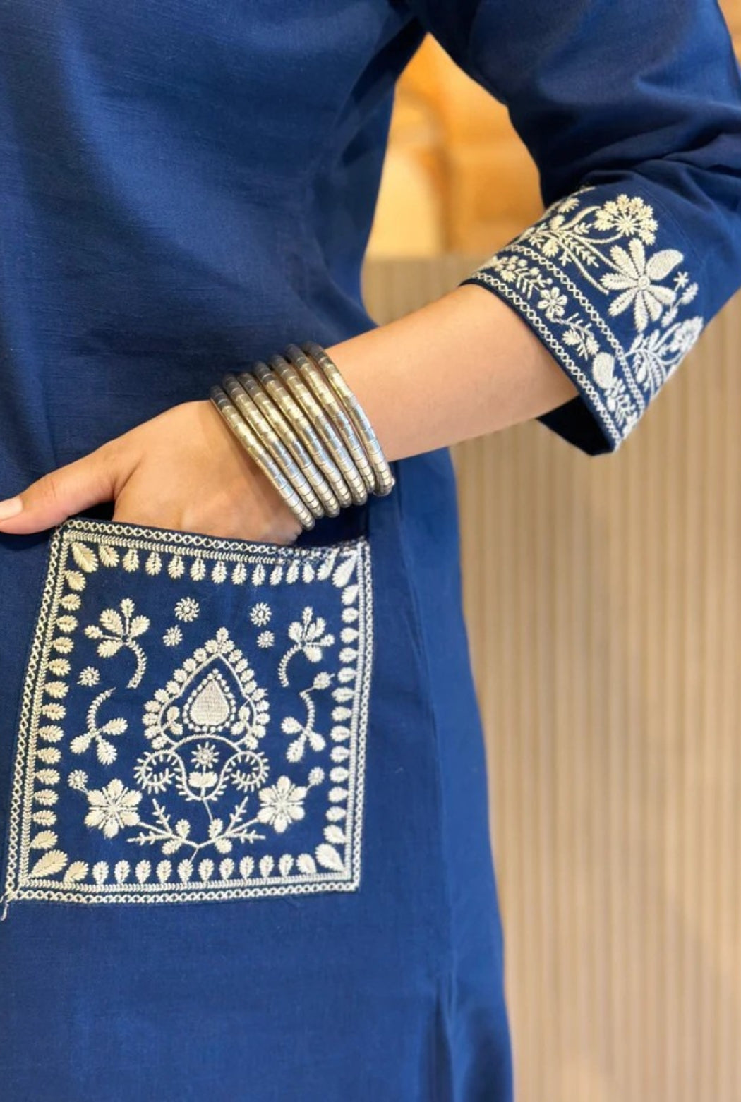 Cotton Embroidered Kurta Set with Straight Pants
