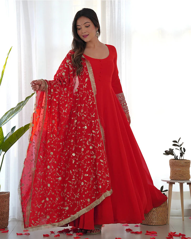 Women Fit & Flare Dress with Dupatta