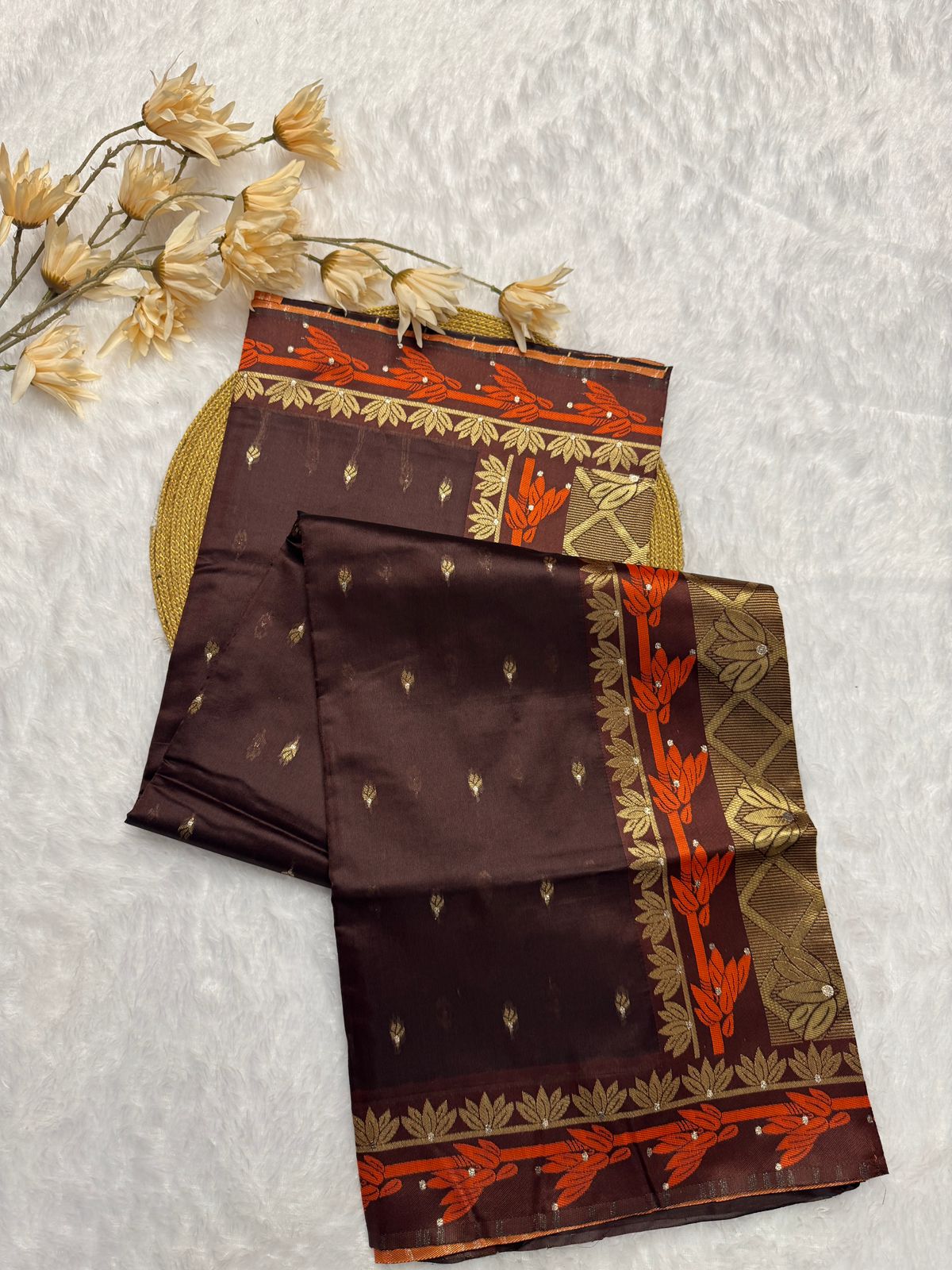 Coffee Soft Banarasi Silk Saree With Blissful Blouse Piece