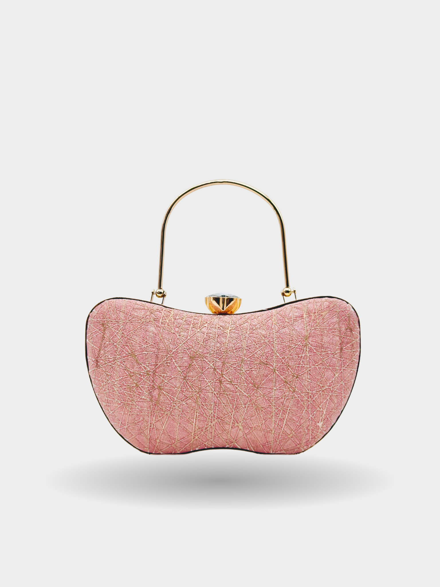 Blush Elegance Sculpted Pink Metallic Evening Clutch