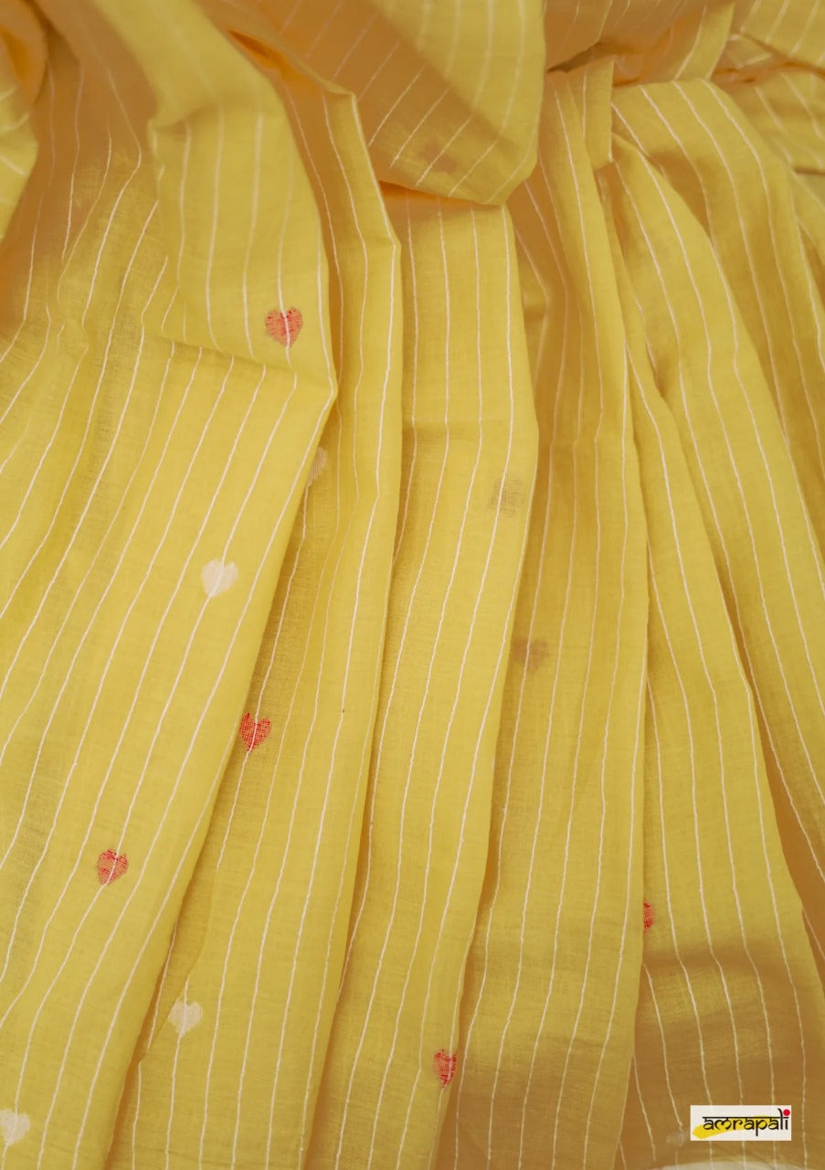 Women's Elegant Yellow Striped Saree with Contrast Red Blouse