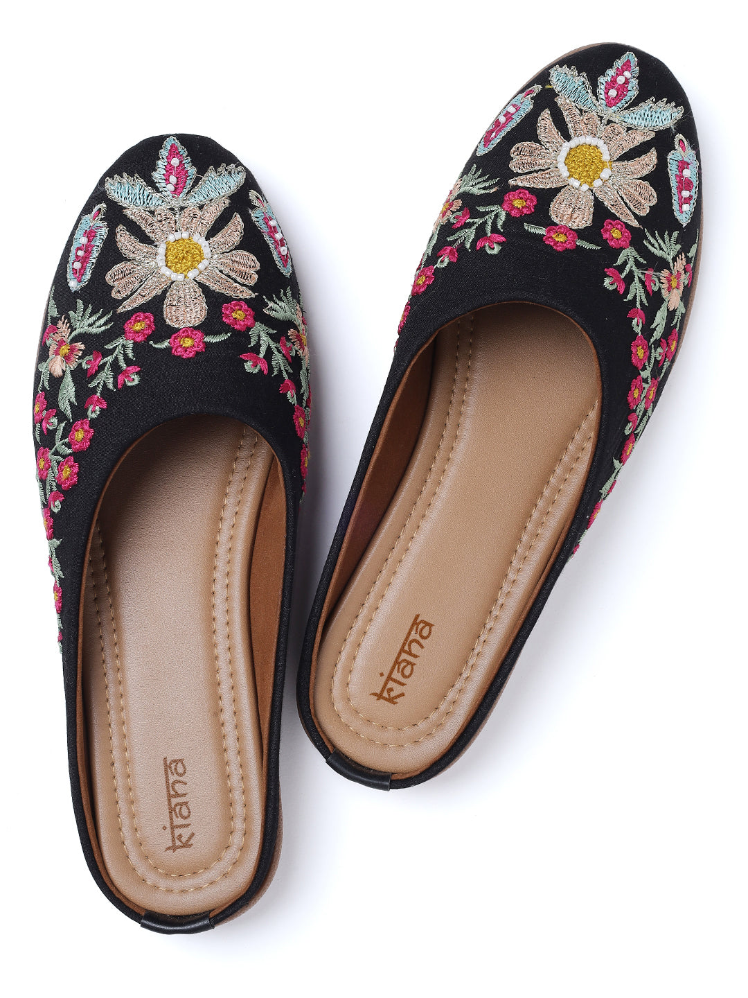 Embroidered Canvas Slip on Closed Toe Bellies