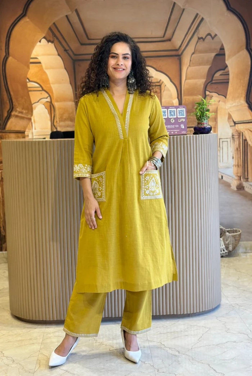 Cotton Embroidered Kurta Set with Straight Pants
