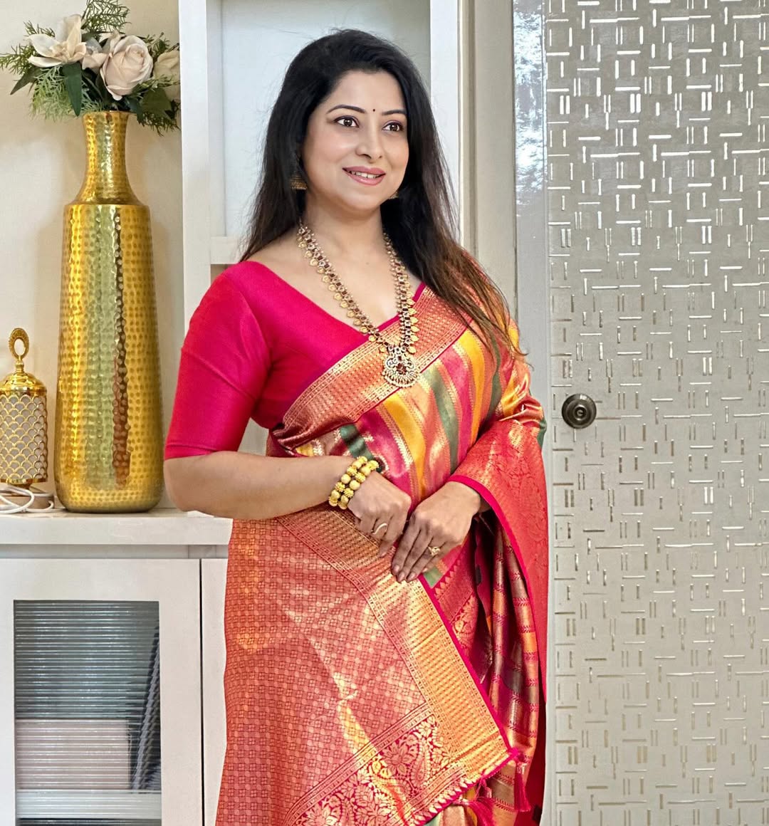 Multicolor Kanjivaram Silk Saree with Rich Zari Weaving Border