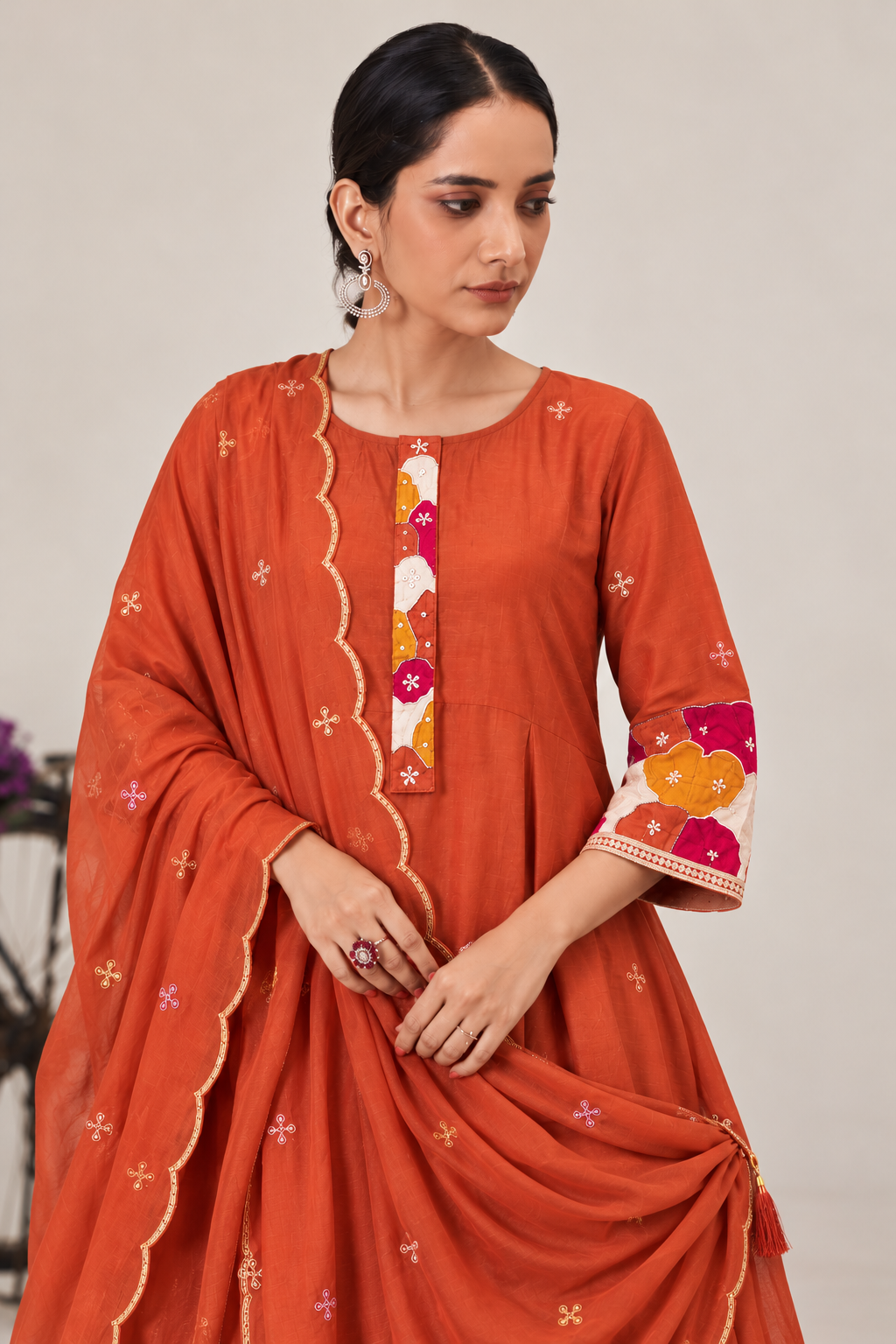 Rust Orange Premium Chanderi Anarkali